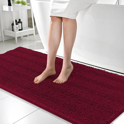 OLANLY Thick Bathroom Runner Rugs 59x24, Soft Chenille Bath Rugs, Burgundy | Absorbent Striped, Rubber Backing, Machine Wash, Long Bath Mats for Bathroom Floor, Tub and Shower, Home Decor Accessories