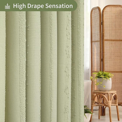 Sage Green Shower Curtain Boho, Cotton Blend Waffle Shower Curtain Farmhouse, Fabric Shower Curtains for Bathroom, Hotel, Washable 72 x 72