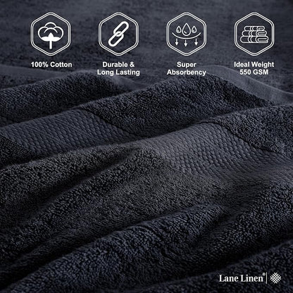 LANE LINEN Large Bath Sheets Absorbent Quick Dry 100% Cotton 2 Pack - Black | Large Bath Sheets - Classic Terry Weave, Densely Woven, Coordinated Colors, Everyday Durability, OEKO-TEX Certified