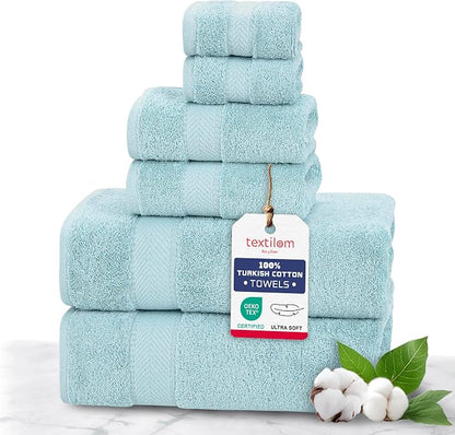 100% Turkish Cotton 6 Pcs Luxury Bath Towel Set, Soft & Absorbent Towels for Bathroom (2 Bath Towels, 2 Hand Towel, 2 Washcloths) - Aqua