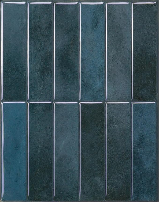 Smart Tiles Peel and Stick backsplash, Stacked Petrol Blue, 11.43"x9" | Pack of 5 (3.5 sq ft), Glossy, Heat/Moisture Resistant, Low VOC, Kitchen/Bathroom, Renter Friendly, Made in Canada