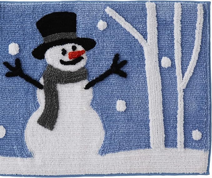 SKL Home Christmas Winter Friends Snowman Bath Rug, 20" x 30", Blue | Ultra-plush & absorbent. Anti-slip Latex backing. Great for the bathroom, kitchen or any space. Machine washable.