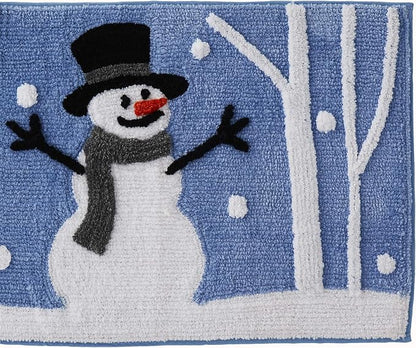 SKL Home Christmas Winter Friends Snowman Bath Rug, 20" x 30", Blue | Ultra-plush & absorbent. Anti-slip Latex backing. Great for the bathroom, kitchen or any space. Machine washable.