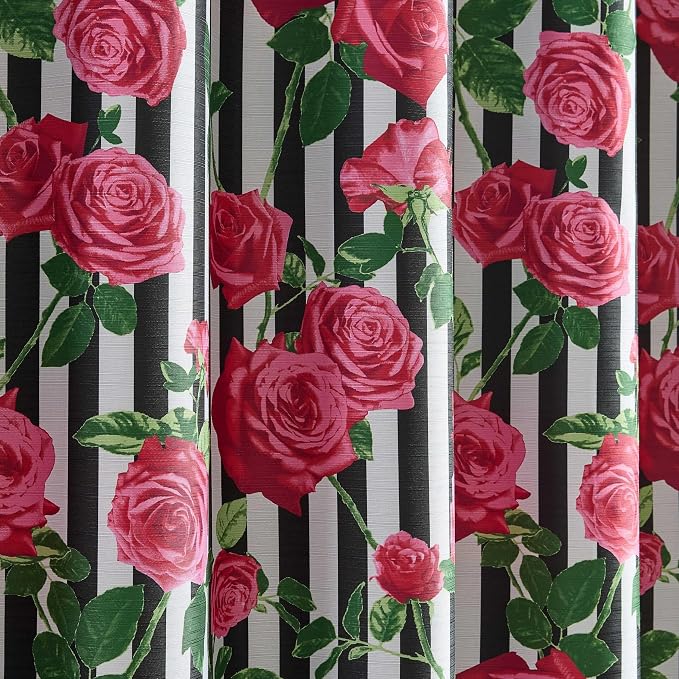 Betsey Johnson - Shower Curtain Set, Printed Polyester Curtain with Shower Liner & 12 Pack Curtain Hooks, Floral Stripe Design, Machine Washable, 72" x 72" (Avantgarde Rose Pink)