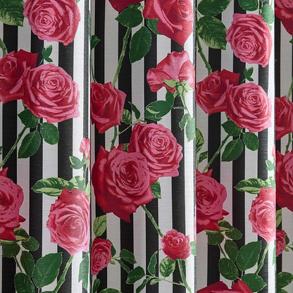 Betsey Johnson - Shower Curtain Set, Printed Polyester Curtain with Shower Liner & 12 Pack Curtain Hooks, Floral Stripe Design, Machine Washable, 72" x 72" (Avantgarde Rose Pink)