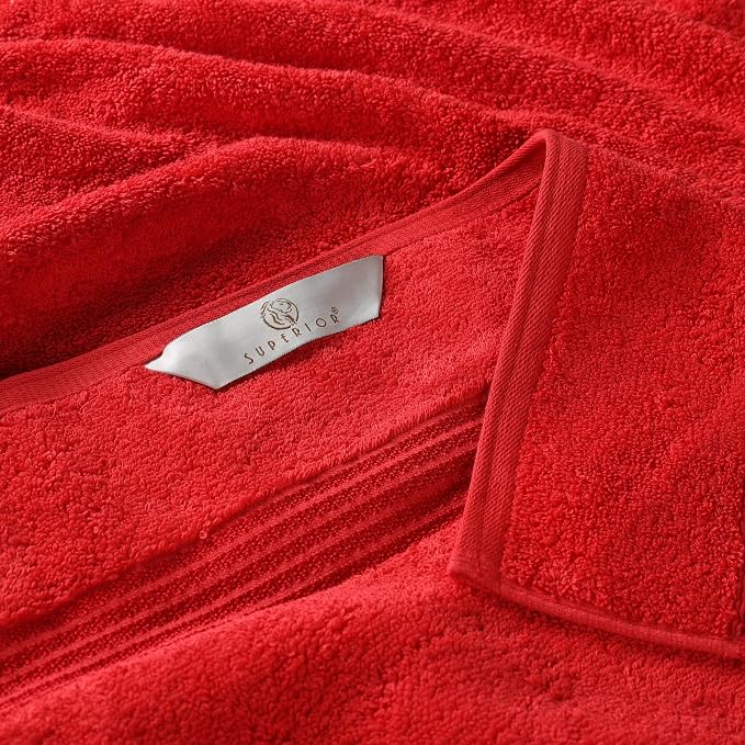 SUPERIOR Egyptian Cotton Bath Towel Set, Towels for Home Bathroom, Master, Guest Bath, Decor Essentials, Quick Dry, Absorbent, Large Body Towels, Spa, Hotel, Resort, Adult, Kids, Set of 4, Red