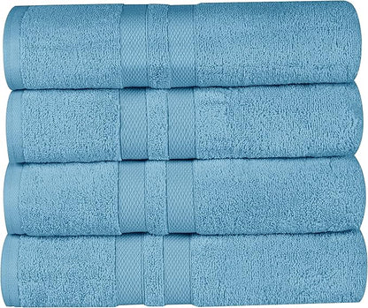 Superior Ultra-Soft 4-Piece Cotton Bath Towel Set, Home Essentials Includes 4 Bath Towels, Absorbent Towels for Daily Use, Guest/Master Bathroom Decor, Shower Basics, Quick Dry - Denim Blue