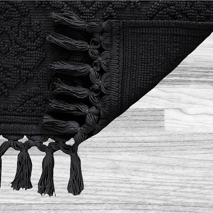 Jean Pierre - Ricardo Bath Mat, Woven Fringe Bathroom Rugs, 100% Cotton, Premium Bathroom Decor - Measures 17" x 31" - Black