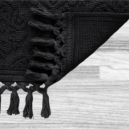 Jean Pierre - Ricardo Bath Mat, Woven Fringe Bathroom Rugs, 100% Cotton, Premium Bathroom Decor - Measures 17" x 31" - Black