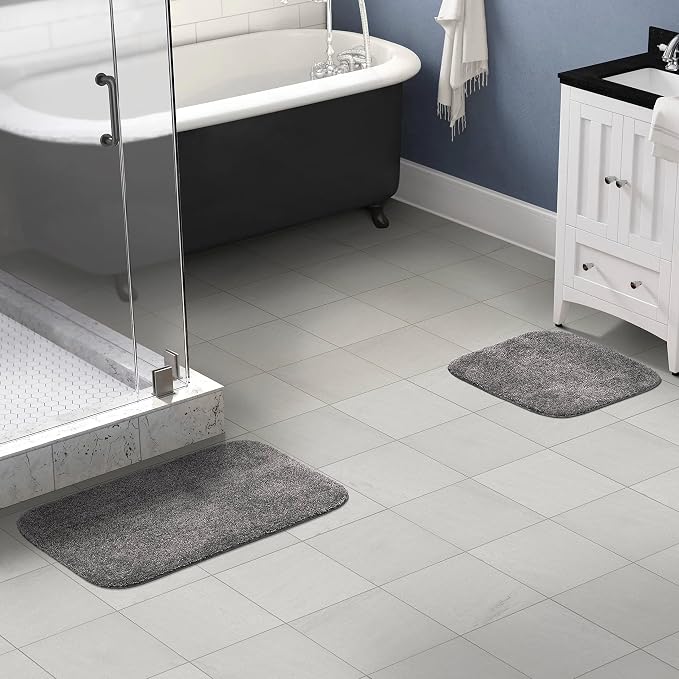 Garland Rug Traditional Nylon Washable Medium Gray 2 Bath Rugs (17" X 24", 21" X 34") - Soft, Absorbent, and Stylish for Your Bathroom