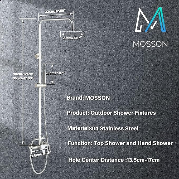 Rain Shower System Outdoor Shower Fixtures with 8" Rain Shower Head Handheld Sprayer Single Handle Wall Mounted Bathroom Shower Faucet Set Brushed Nickel for Bathroom or Backyard
