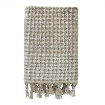 SKL Home Longborough Bath Towel, 100% Turkish Cotton, Tan | 640 GSM weight. Spa-level quality. Soft & absorbent jacquard with hand-knotted tassels.