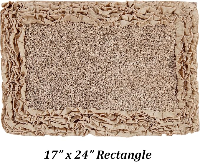 Better Trends 100% Cotton 17" x 24" Bathmat Ultra Soft Water Absorbent Spray Latex Backing Machine Washable Bath Rug for Bathroom Floor Mat Home Decor, Beige Shaggy Border Collection