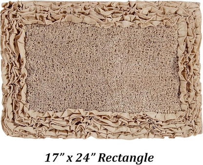 Better Trends 100% Cotton 17" x 24" Bathmat Ultra Soft Water Absorbent Spray Latex Backing Machine Washable Bath Rug for Bathroom Floor Mat Home Decor, Beige Shaggy Border Collection