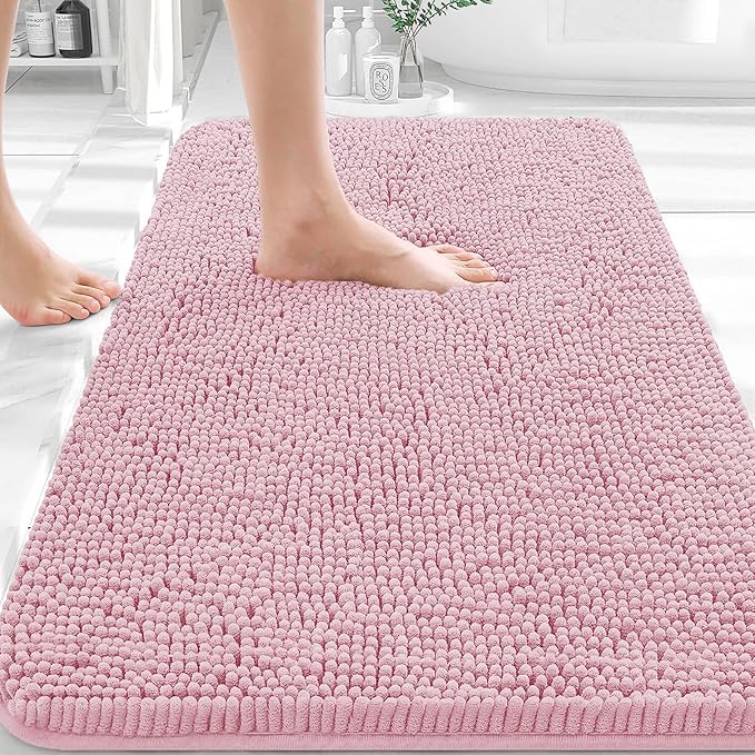 OLANLY Bathroom Rugs 30x20, Extra Soft Absorbent Chenille Bath Rugs | Dusty Rose, Quick-Drying Rubber Backing, Machine Washable Bath Mat for Bathroom Floor, Tub and Shower, Home Decor Accessories