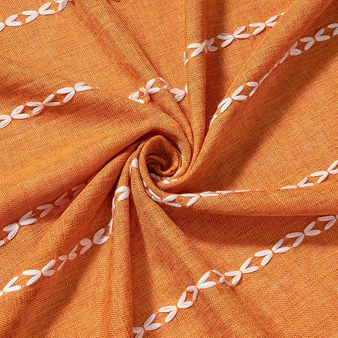 Farmhouse Tassel Linen Shower Curtain,3D Embroidery Stripe Orange,72x96 | Extra Long Xl,310GSM Boho Heavy Duty Cloth,Water Repellent,Wrinkle Resistant,Vintage Farmhouse Rustic,12 Plastic Hooks