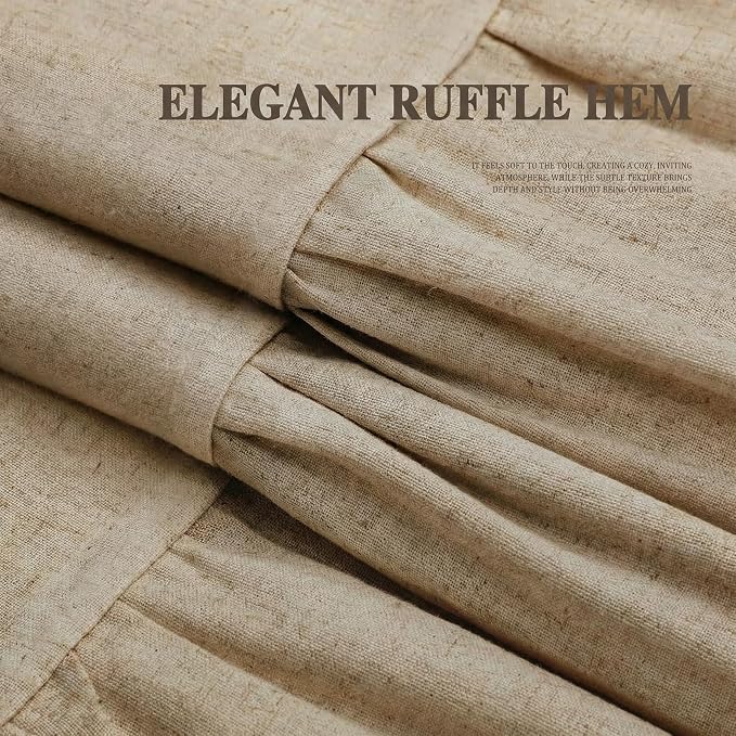 Farmhouse Shower Curtain Ruffle Linen Flax Khaki 72" W x 72" L | Linen Fabric, Farmhouse Boho, Bottom Ruffle, Rustic, Country, Natural Look, Washable, Shower Curtain for Bathroom Bathtub