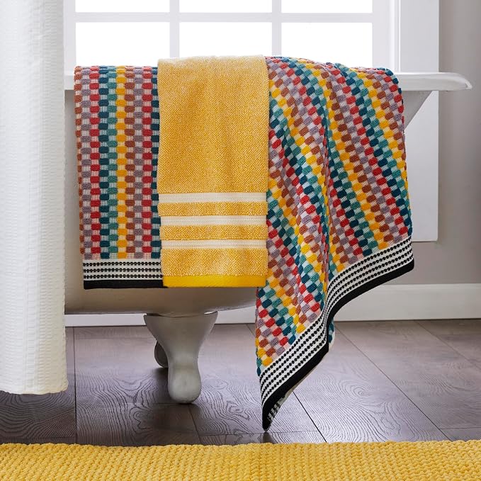 SKL Home Mid-Century Bath Towel, Premium 100% Cotton, Multi | Soft & absorbent, textured jacquard. Spa-level quality. 450 GSM weight.