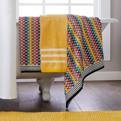 SKL Home Mid-Century Bath Towel, Premium 100% Cotton, Multi | Soft & absorbent, textured jacquard. Spa-level quality. 450 GSM weight.