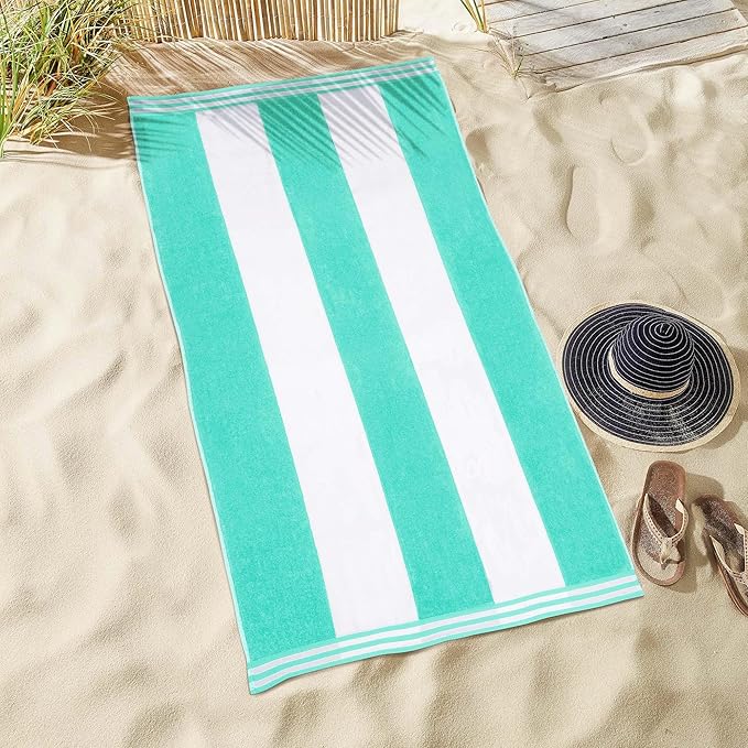 Superior Cotton Nautical Stripe Beach Towels, Colorful Towels for Adult, Kid, Pool, Swimming, Sand, Travel, Large Oversized, Absorbent, Fast Drying, Bath Basics, Cabana Collection, 1 Piece, Mint