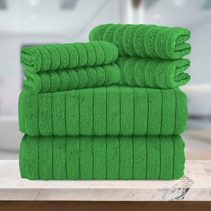 Elegant Comfort 100% Turkish Cotton Corduroy Ribbed Luxury Bath Towels 6-Piece Set,Premium Feel Quick Dry,Highly Absorbent, Contains 2 Bath Towels,2 Hand Towel& 2Washcloths,Emerald Green(Pack of 4)