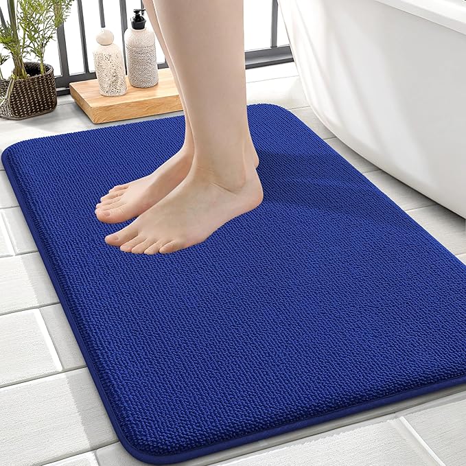 OLANLY Memory Foam Small Bathroom Rug 24x16, Absorbent Bath Mat, Royal Blue | Soft Quick Dry Bath Rugs, Non-Slip Carpet, Machine Washable Mat for Bathroom Floor, Tub and Shower, Home Decor Accessories
