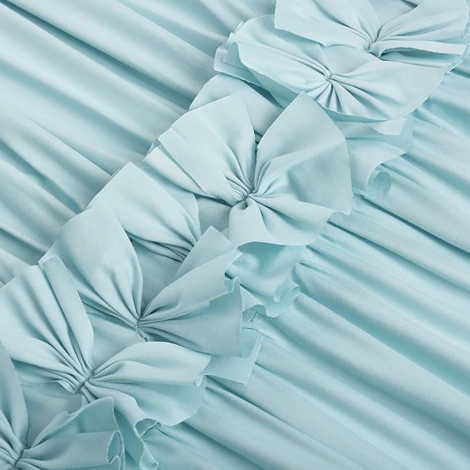 Homechoice Decor Spa Blue Ruffle Shower Curtain with 12 Buttonholes | Vintage Handcrafted Bow Tie Bath Curtain for Master Bathroom, Ruched Microfiber Bathroom Curtain, 72" W x 72" H (LQ-10)