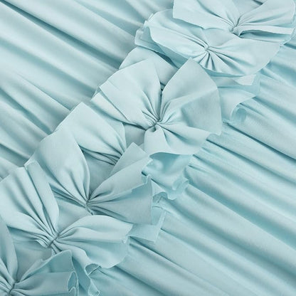 Homechoice Decor Spa Blue Ruffle Shower Curtain with 12 Buttonholes | Vintage Handcrafted Bow Tie Bath Curtain for Master Bathroom, Ruched Microfiber Bathroom Curtain, 72" W x 72" H (LQ-10)