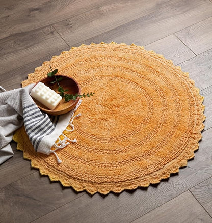DII Crochet Collection Reversible Bath Mat, Round, 27.5" Diameter, Yellow