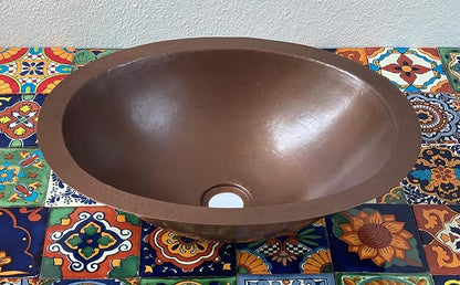 16" x 13" Oval Copper Bathroom Sink Mexican Copper Bath Sink Pure Copper Hand Hammered Dual Mount Brown CPS02