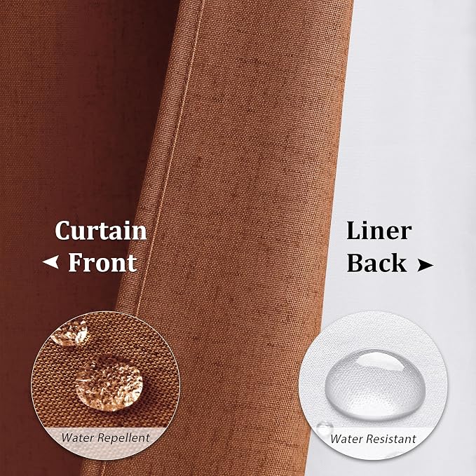 Linen Shower Curtain 78 Inch for Bathroom Terracotta Double Layer | Curtains with Hook, Snap in Liner, Water Repellent, Neutral Farmhouse, Neutral Bath Decor, 1 Panel, 72x78