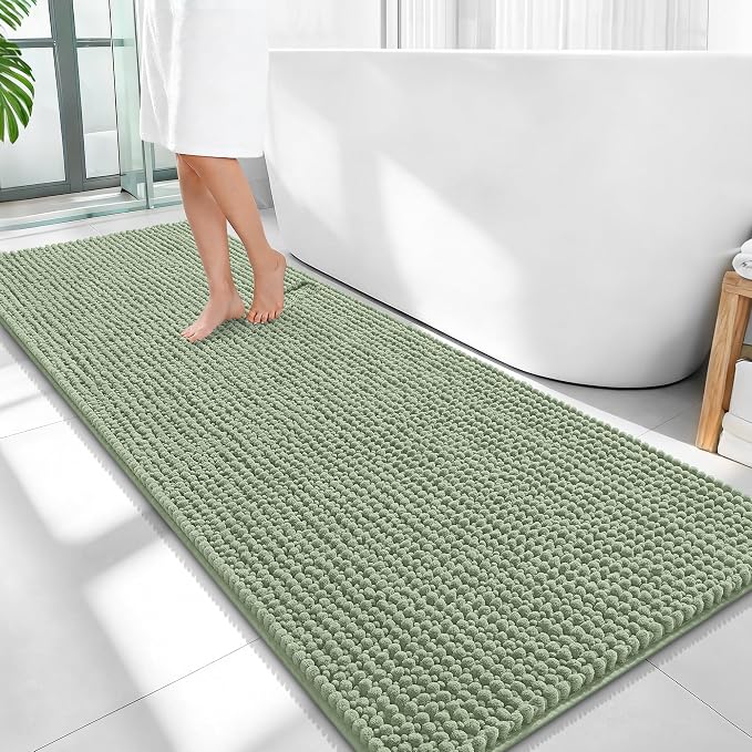 OLANLY Thick Chenille Bathroom Runner Rugs Mats 59x24, Sage Green | Soft Absorbent Bath Rugs, Rubber Backing, Machine Wash Dry, Bath Mats for Bathroom, Tub and Shower, Home Decor Accessories