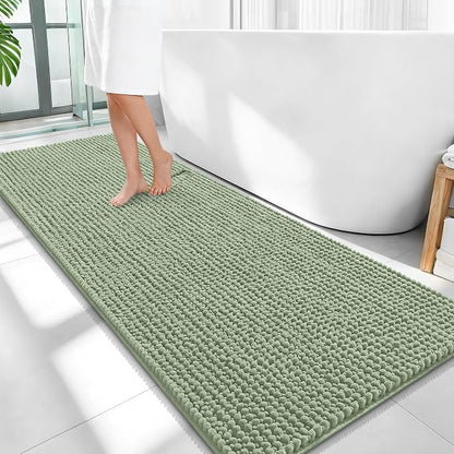 OLANLY Thick Chenille Bathroom Runner Rugs Mats 59x24, Sage Green | Soft Absorbent Bath Rugs, Rubber Backing, Machine Wash Dry, Bath Mats for Bathroom, Tub and Shower, Home Decor Accessories