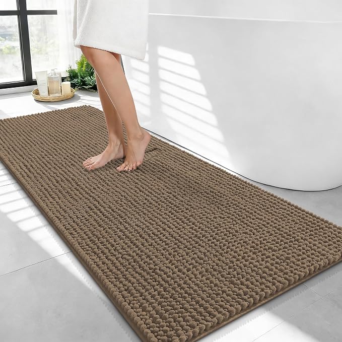 OLANLY Thick Chenille Bathroom Runner Rugs 44x24, Absorbent Bath Mat, Tan | Soft Bath Rugs, Rubber Backing, Machine Wash Dry, Bath Mats for Bathroom, Tub and Shower, Home Decor Accessories