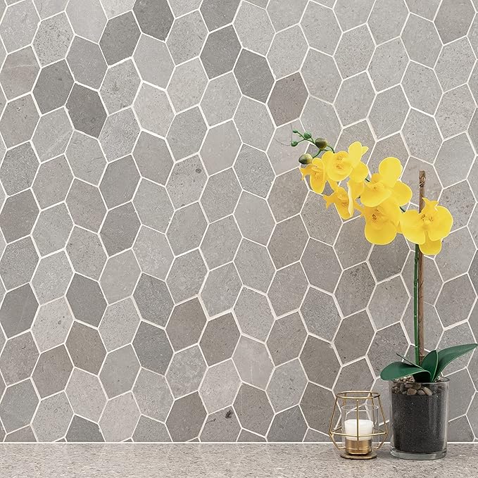 MSI Lilly Pad 11.15 in. x 12.60 in. x 10mm Honed Limestone Tile for Kitchen Backsplash, Floor Tile, Wall Tile for Bathroom, Shower Wall Tile, Mesh Mounted Mosaic Tile