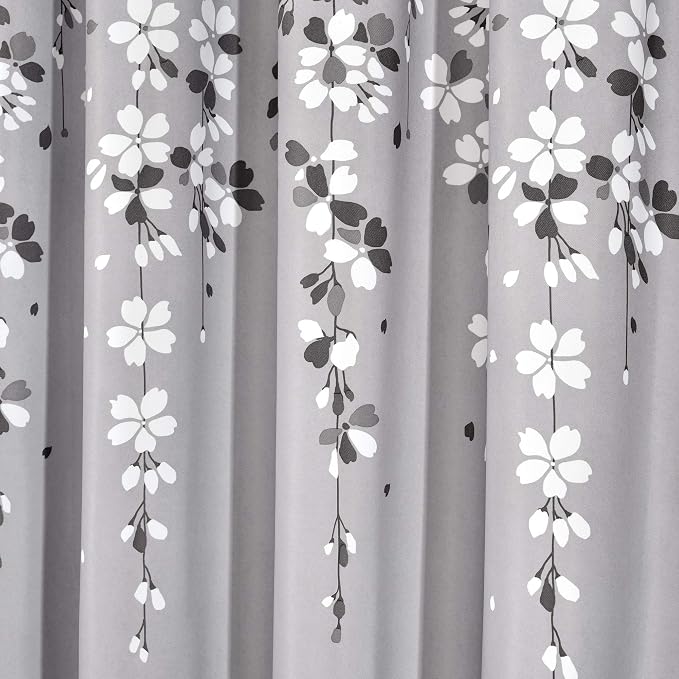 Lush Decor Weeping Flower Light Filtering Window Curtain Panels, Pair, 52"W x 63"L + 2" Header, Gray - Charming Modern Floral Curtains for Living Room, Dining Room, & Bedroom