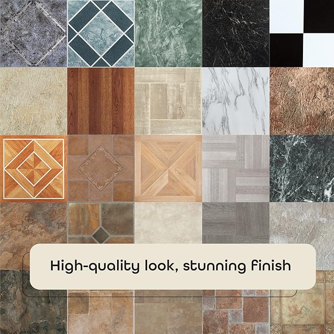 Majestic Self Adhesive 18-Inch Square Vinyl Floor Tiles, 10 Tiles - 18" x 18", Ghibli Beige Granite Pattern - Peel & Stick, DIY Flooring for Kitchen, Dining Room & Bathrooms by Achim Home Decor