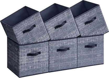 SONGMICS Storage Cubes, 13-Inch Non-Woven Fabric Bins with Double Handles, Set of 6, Closet Organizers for Shelves, Foldable, for Clothes, Misty Blue UROB033I01