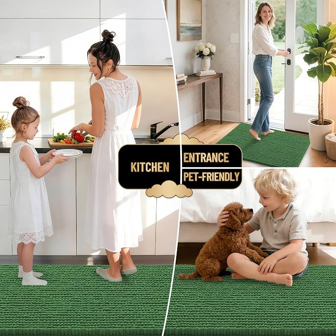 OLANLY Thick Chenille Absorbent Bathroom Rugs Mat 30x20, Olive Green | Soft Bath Rugs, Rubber Backing, Machine Wash Dry, Bath Mats for Bathroom, Tub and Shower, Home Decor Accessories