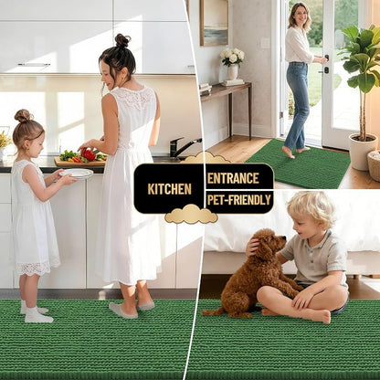 OLANLY Thick Chenille Small Bathroom Rugs Mats 24x16, Olive Green | Soft Absorbent Bath Rugs, Rubber Backing, Machine Wash Dry, Bath Mats for Bathroom, Tub and Shower, Home Decor Accessories