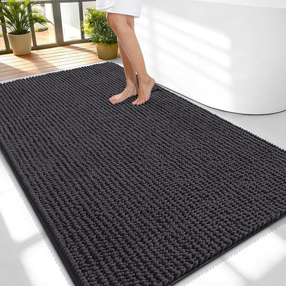 OLANLY Thick Chenille Large Bathroom Rugs Mats 59x35, Dark Grey | Soft Absorbent Bath Rugs, Rubber Backing, Machine Wash Dry, Bath Mats for Bathroom, Tub and Shower, Home Decor Accessories