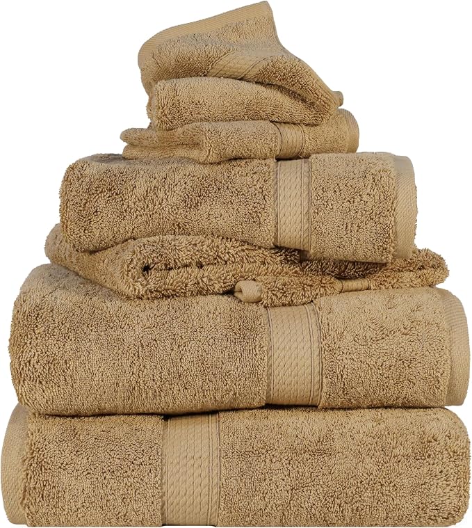 SUPERIOR Egyptian Cotton Ultra Plush & Absorbent, 6 Piece Set, Toast | Quick Dry, Soft Luxury Towel Set, Bath Essentials, Guest Bath, Spa, 2 Bath, 2 Hand, 2 Face Towels, Madeline Towels