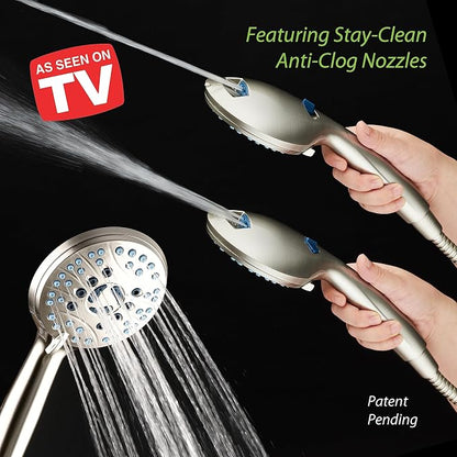 AquaCare 50-mode High Pressure Shower Head Combo with Arm & Dual Power Wash | Hygienic Jets, 2-mode Handheld Power Wash for Tub, Tile & Pets, Long 6 ft. Stainless Steel Hose, Extra Wall Bracket / Nickel