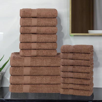 SUPERIOR 18-Piece Cotton Assorted Towel Set, Includes 8 Face Towel, 6 Hand, and 4 Bath Towels, Home, Bathroom, Guest Bath Essentials, Quick Dry, Absorbent, Franklin Collection - Latte