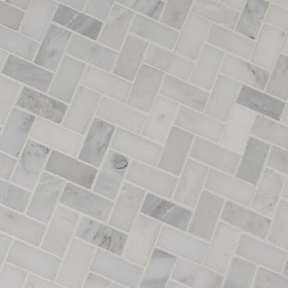 MSI Arabescato Carrara Herringbone Honed Marble Tile for Kitchen Backsplash, Wall Tile for Bathroom, Accent Wall Tile, and Shower Wall Tile, 11.63 in. X 11.63 in. Mesh-Mounted Mosaic Tile
