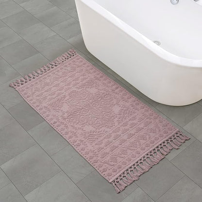 French Connection Nellore Bath Rugs, Woven and Beaded Bath Mats, Durable and Thick Bath Mats for Bathroom and Shower Rugs, 26" x 49", Dusty Pink