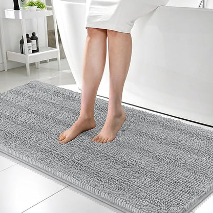 OLANLY Thick Bathroom Runner Rugs 59x24, Chenille Bath Rugs, Light Grey | Absorbent Striped, Rubber Backing, Machine Wash, Long Bath Mats for Bathroom Floor, Tub and Shower, Home Decor Accessories
