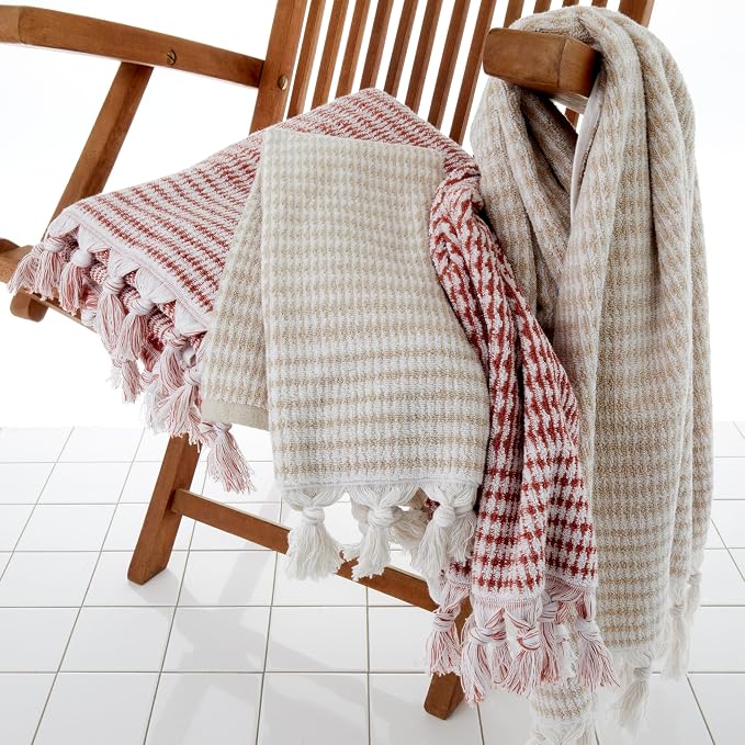 SKL Home Longborough Bath Towel Set-8pc, 100% Turkish Cotton, Tan | 2 Bath towels, 2 hand towels, 4 washcloths. 640-520 GSM weight. Spa-level quality. Soft & absorbent jacquard with tassels.