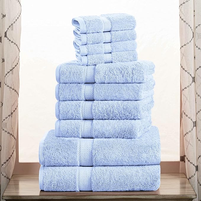 SUPERIOR Egyptian Cotton Ultra Plush & Absorbent, 10 Piece Set, Light Blue | Quick Dry, Soft Luxury Towel Set, Bath Essentials, Guest Bath, Spa, 2 Bath, 4 Hand, 4 Face Towels, Madeline Towels