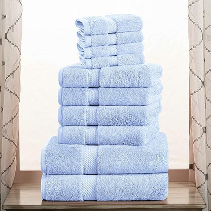 SUPERIOR Egyptian Cotton Ultra Plush & Absorbent, 10 Piece Set, Light Blue | Quick Dry, Soft Luxury Towel Set, Bath Essentials, Guest Bath, Spa, 2 Bath, 4 Hand, 4 Face Towels, Madeline Towels